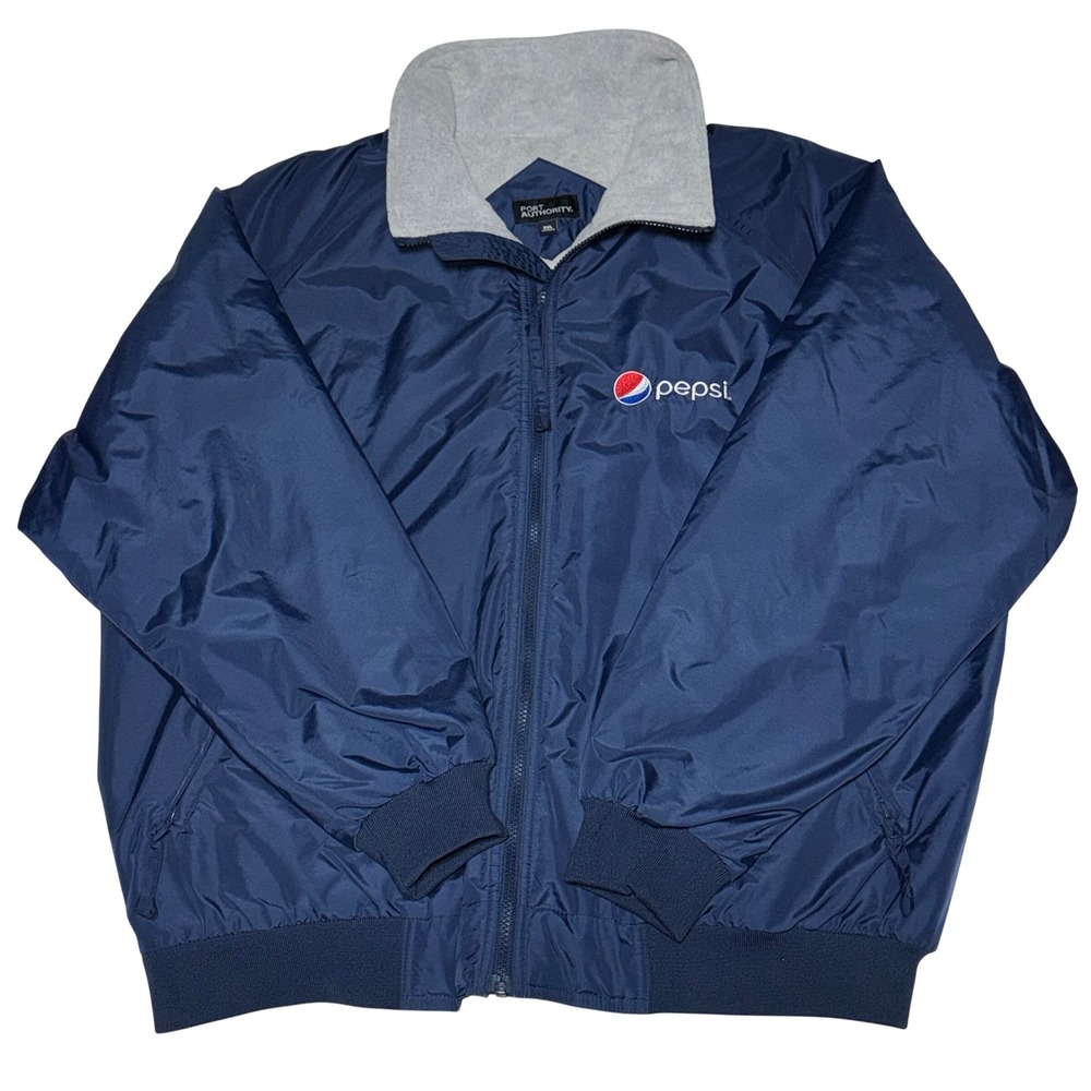 Pepsi Embroidered Fleece Lined Jacket Winter Coat Port Authority Navy Blue 3XL